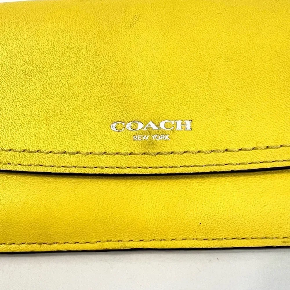 Coach Chartreuse Leather Long Slim Wallet with Silver Logo